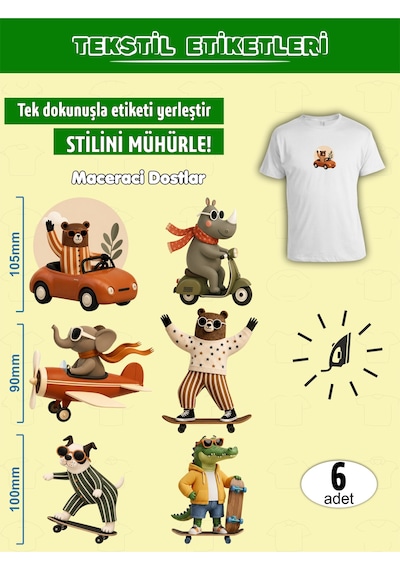 Ütü İle Yapışan Kıyafet Etiketi Maceracı Dostlar 6lı Set Karışık