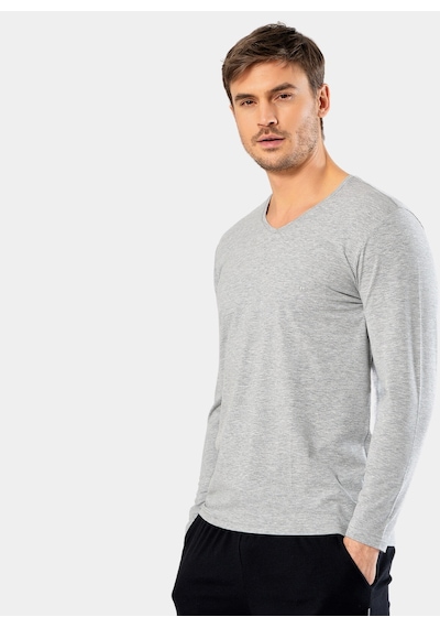 Cacharel Erkek V Yaka Uzun Kollu T-shirt 1334/gri 001