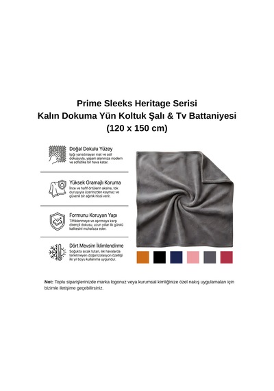 Prime Sleeks Kalın Dokulu Yün Tv Battaniyesi 120x150 Cm Koltuk Şalı Diz Örtüsü - Gri Gri