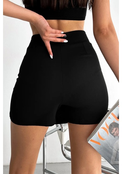Slim'n Lift Yüksek Bel Slim Fit Mini Şort Etek Kadın Siyah Toparlayıcı Spor Günlük Siyah Şort