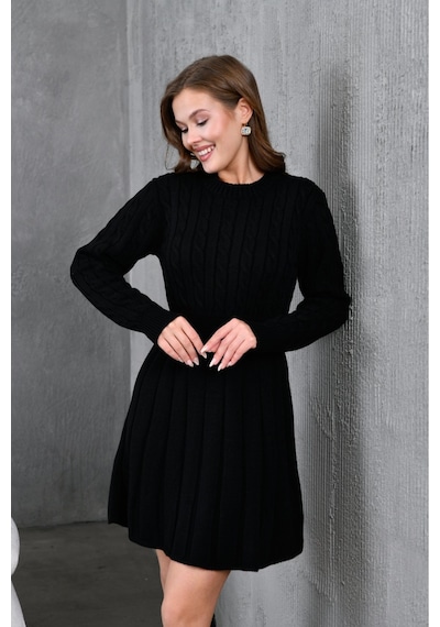 Flex Fashıon Saç Örgülü Trend Popüler Triko Mini Elbise Siyah - 662242424 Siyah - 662242424 Siyah