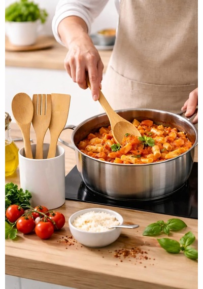 Bambu Mutfak Seti, Kaşık, Çatal, Spatula, Doğal Ahşap, Çizmez, Tava Dostu, 3 Parça,bambu Mutfak Gereçleri Set