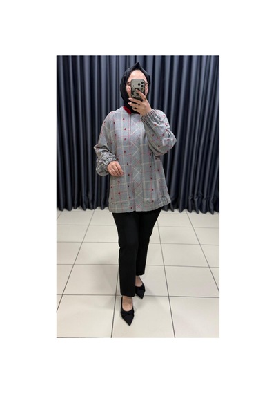 Ghisa Boncuk İşlemeli Ekose Fermuarlı Kap Kırmızı - 930380666 Kırmızı
