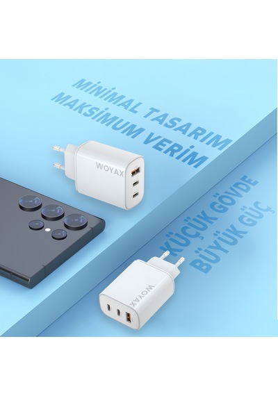 Woyax Hızlı Şarj Aleti 65w Type-c Kablo Beyaz Android / Tablet / Apple Uyumlu iPhone / Macbook/ Laptop