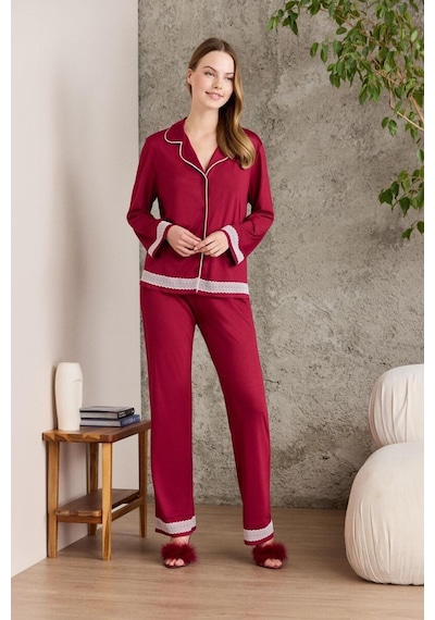 Pierre Cardin Bordoı Penye Kadın Pijama Takımı 2200 Ekru