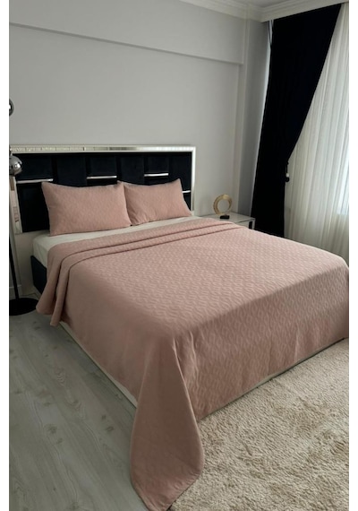 Powderlove 3 Parça Çift Kişilik Yatak Örtüsü 235x250 Cm Pudra Pudra