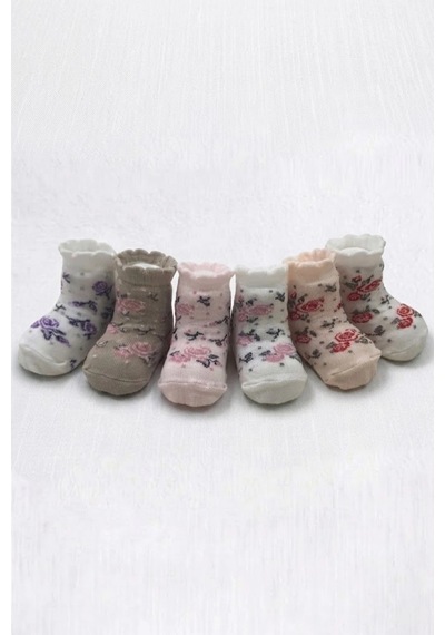 Cocole Socks Kız Bebek Soket Çorabı Kraft Kutulu 6'lı Set Pamuklu 0-1 Güllü Çok Renkli