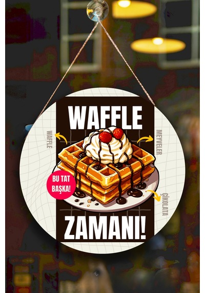 Waffle Salonu Duvar, Kapı, Tek Taraflı Askılı Pano Karşılama Tabelası, Waffle Dükkan Süsü