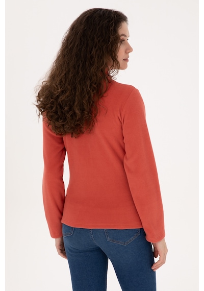 U.S. Polo Assn. Kadın Kiremit Fermuarlı Dik Yaka Polar Sweatshirt 50316729-VR026