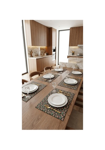 %100 Pamuk Siyah Simli Şeker Desenli Kumaş 6 Adet Amerikan Servis 35x45 Siyah - 891038544 Siyah