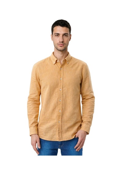 Arma Ar-ma Erkek Keten Gömlek Baskisiz Basic Düğme Kapamali Cepsiz Uzun Kollu Gömlek Dokuma Kumaş Regular Fit %60 Pamuk %40 Keten Y31485118102 Turuncu-t1