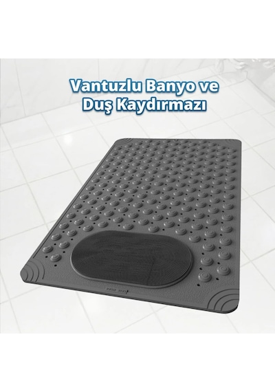 Vantuzlu Banyo Ve Duş Kaydırmazı Duşa Kabin Küvet İçi Vantuzlu Banyo Duş Paspası 35x69 Cm Gri Genel