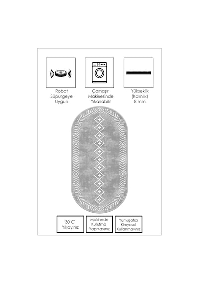 West Home Makinede Yıkanabilir Kaymaz Taban Leke Tutmaz Oval Modern Yolluk Ev Dekorasyonu İçin Gri Kesme Yolluk Wh375 Grey Oval Yolluk