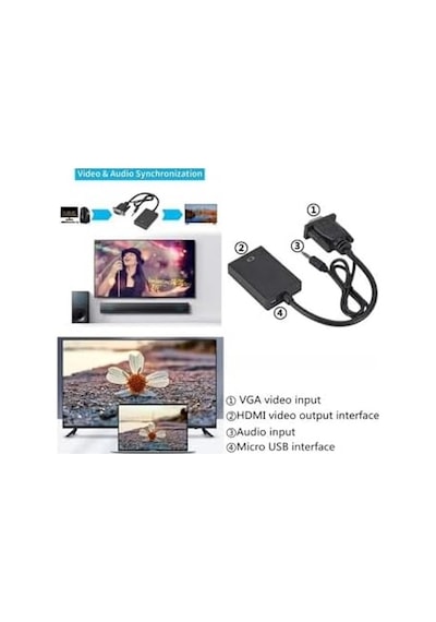 Vga To Hdmı Çevirici Adaptör 3.5 Mm Ses Girişli Hdmı Çıkışı Vga Ya Dönüştürmez