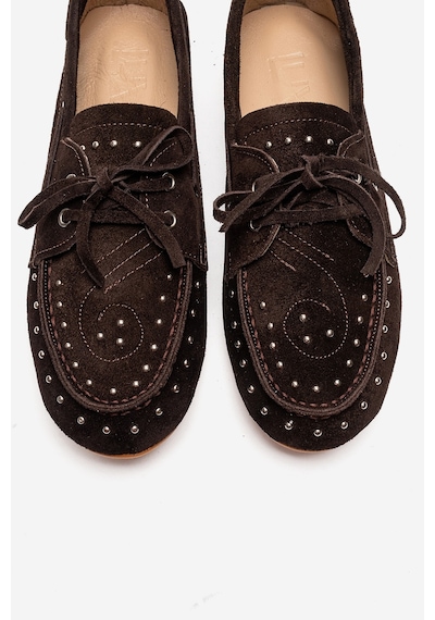 Luvishoes Cuesta Kahverengi Süet Hakiki Deri Troklu Bağcıklı Kadın Loafer Ayakkabı