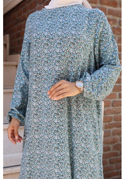 Nevayla Moda Çiçek Desenli Viskon Elbise - Açık Mavi / E0128 Açık Mavi