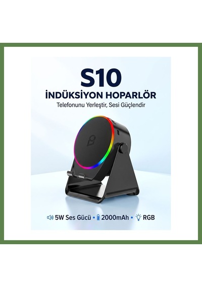 Bezos S10 5w Bluetooth + Temasıyla Ses Yükselten İndüksiyon Hoparlör 2000 Mah Rgb Işıklı Standlı 5in Speaker Hb006