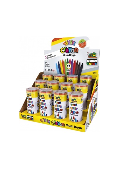 Tombul Mum Boya 12 Renk Metal Kutu 12 Renk Crayon 1 Adet Novacolo