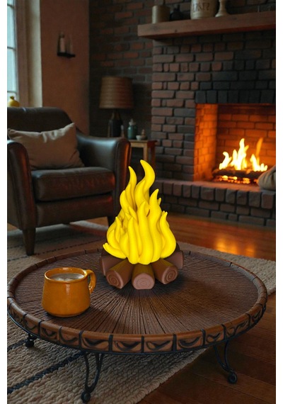 3d Baskı 16 Cm Kamp Ateşi Led Mum Dekoratif Tealight Gece Lambası Masa Üstü Aydınlatma Sarı-16cm