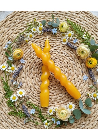 Sarı Renkli Spiral, Burgulu Pinterest Model Şamdan Mum 2' Li Set