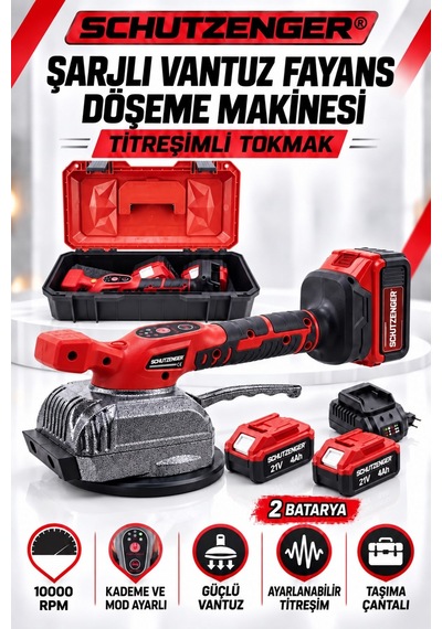 21v 4ah Şarjlı Vantuzlu Titreşimli Fayans Döşeme Makinesi 2 Bataryalı, Çantalı, 10000 Rpm Kırmızı