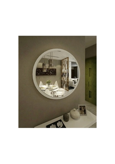 Usta Mekan Beyaz Ahşap Dekoratif Yuvarlak Antre Hol Koridor Duvar Salon Mutfak Banyo Wc Ofis Aynası 42 Cm