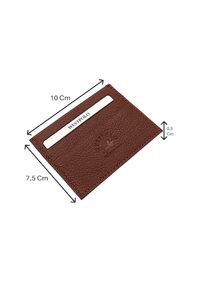 Westpolo Hakiki Deri Slim İnce Unisex Kartlık - Taba Taba