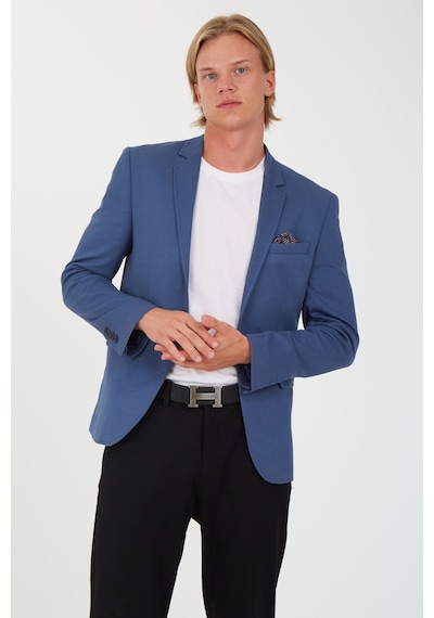 Sposo S-16 Dar Kalıp Örme Kumaş İndigo Erkek Blazer Ceket İndigo