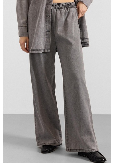 Olcay Metal Düğmeli Soft Denim Ceket Pantolon Gri 9401-tk