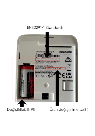 Wisualarm C03 Karbonmonoksit Dedektörü 10 Yıl Pil Ömrü 85 Db Alarm