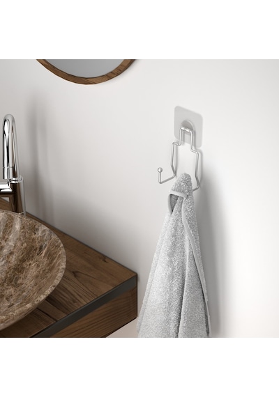 Teknotel Yapışkanlı 2 Adet Kancalı Banyo Askısı Silver St236 Gümüş
