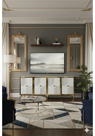 Ka1811bg Pega Konsol ,tv Sehpası Beyaz-gold 180cm