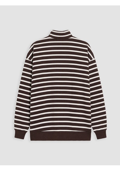 Lcw Modest Ekru Çizgili Kadın Kalın Sweatshirt Tunik