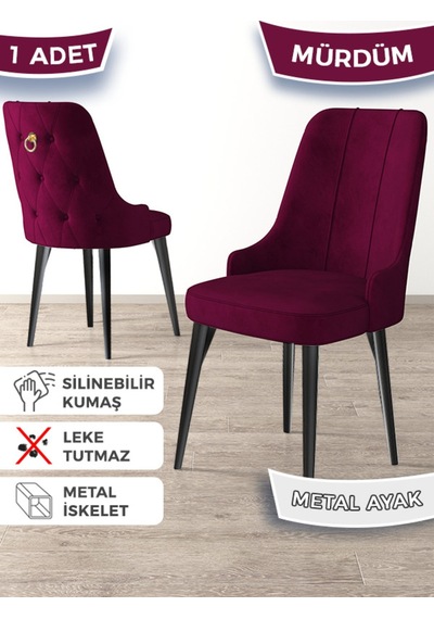 Canisa Newa Serisi, 1.sınıf Babyface Kumaş Siyah Metal Ayak Gold Halkalı, 1 Adet Mürdüm Sandalye Sandalye Mürdüm Ayakları Siyah