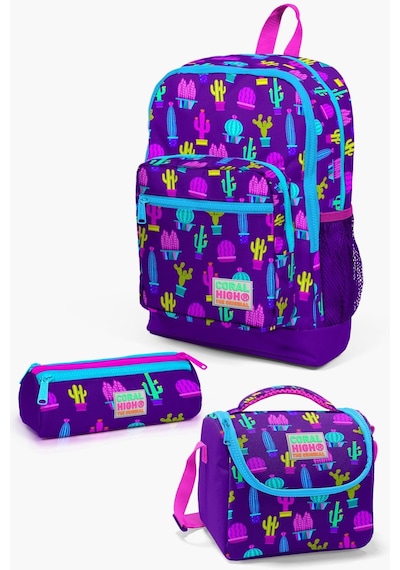 Coral High Kids Mor Pembe Kaktüs Desenli 3 Lü Okul Çanta Seti Set0123108