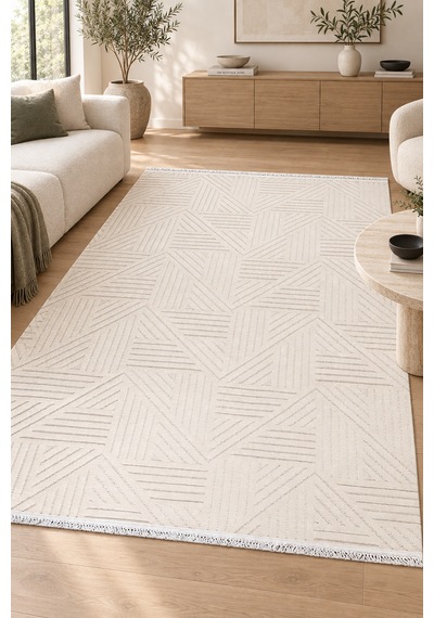 Vidal Sisal Tarzı Krem Halı Özel Ölçü Salon Oturma Odası Koridor Robot Süpürge Uyumlu Kolay Temizlenebilir Polyester