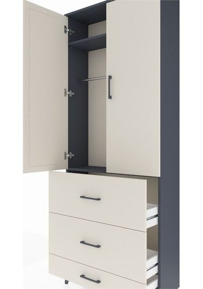 Arges Dolap 2 Raflı 3 Çekmeceli Tek Askılı 88x30x221 Antrasit-aytaşı Antrasit