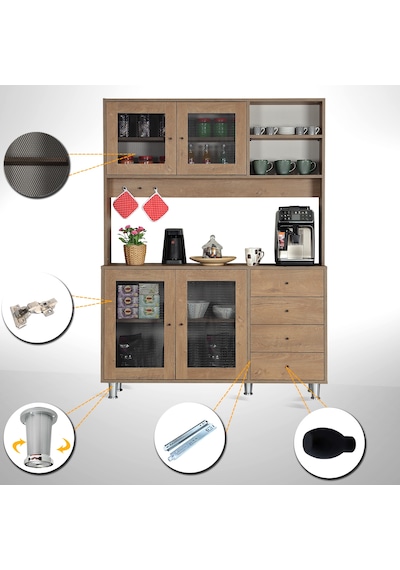 Pasific Home Grano Kahve Köşesi Çok Amaçlı Kiler Dolabı, 140 cm, Koyu Meşe