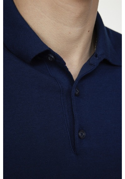 Tudors Erkek Slim Fit Dar Kesim Pamuklu Örme Triko Lacivertvert Polo Yaka Tişört-27349-Lacivertvert Lacivert