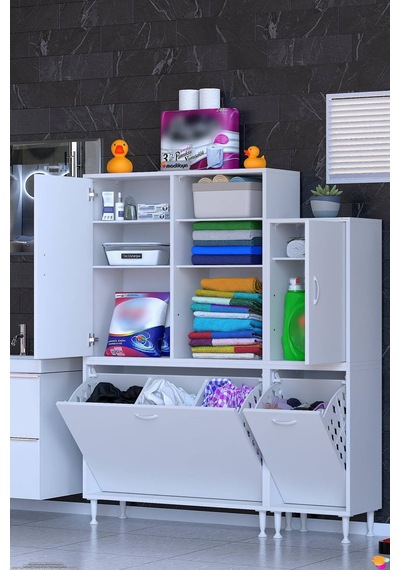 Miraç 135 Cm Beyaz Çok Amaçlı Dikey Banyo Ve Kiler Dolabı 90+45 X160x32,5 Cm
