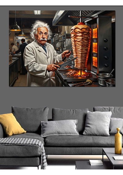 Döner Ustası Einstein Portresi Dekoratif Kanvas - Mdf Ahşap Tablo