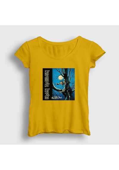 Presmono Kadın Fear Of The Dark Iron Maiden T-shirt Sarı