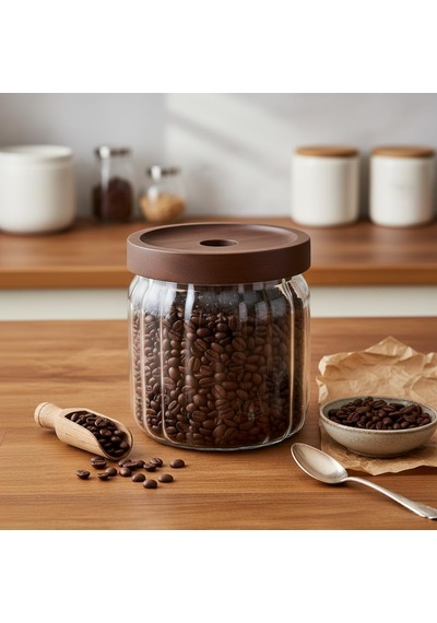 Ayrex Deconox Akasya Kapaklı Çizgili Cam Kavanoz 450 Ml / Hava Geçirmez, Modern Fitilli Tasarım Gıda Saklama Kab Genel
