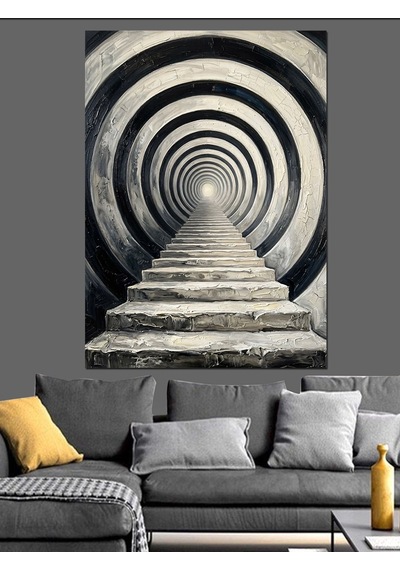 Sonsuz Spiral Merdiven Optik İllüzyon Dekoratif Kanvas - Mdf Ahşap Tablo