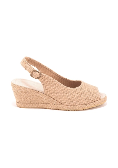 Gerçek Elişi Burnu Açık Arkası Bantlı Dolgu Topuk Keten Hasır Espadril Handmade Çok Renkli