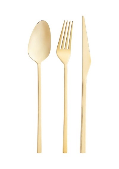 Emsan Alba 18 Parça 6 Kişilik Parlak Gold Yemek Kutulu Çatal Kaşık Bıçak Takımı Gold