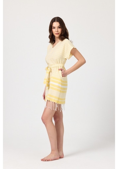 Mulberry Katya Plaj Elbisesi Tunik Pareo %100 Pamuk Sarı