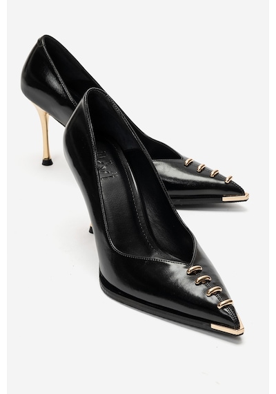 Luvi Shoes Molıno Siyah Gold Metal Detaylı Kadın Topuklu Ayakkabı