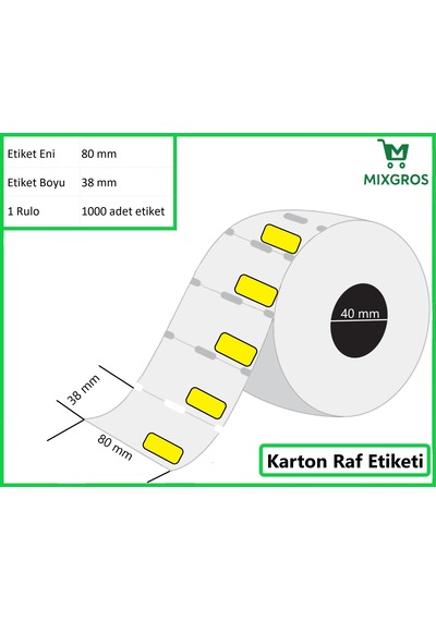 80x38 Mm Karton Termal Raf Reyon Etiketi Sarı Fiyat Çerçeveli 1 Rulo: 1000 Adet Etiket