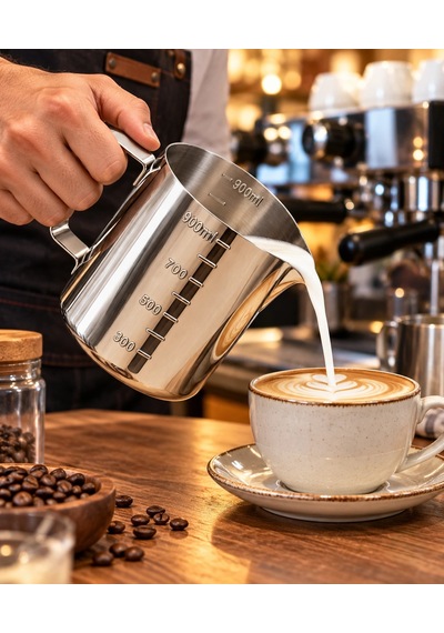 Premium Paslanmaz Çelik Ölçü Ve Karıştırma Kabı 900 Ml Sütlük, Süt Potu, Barista Ölçü Kabı Çok Renkli